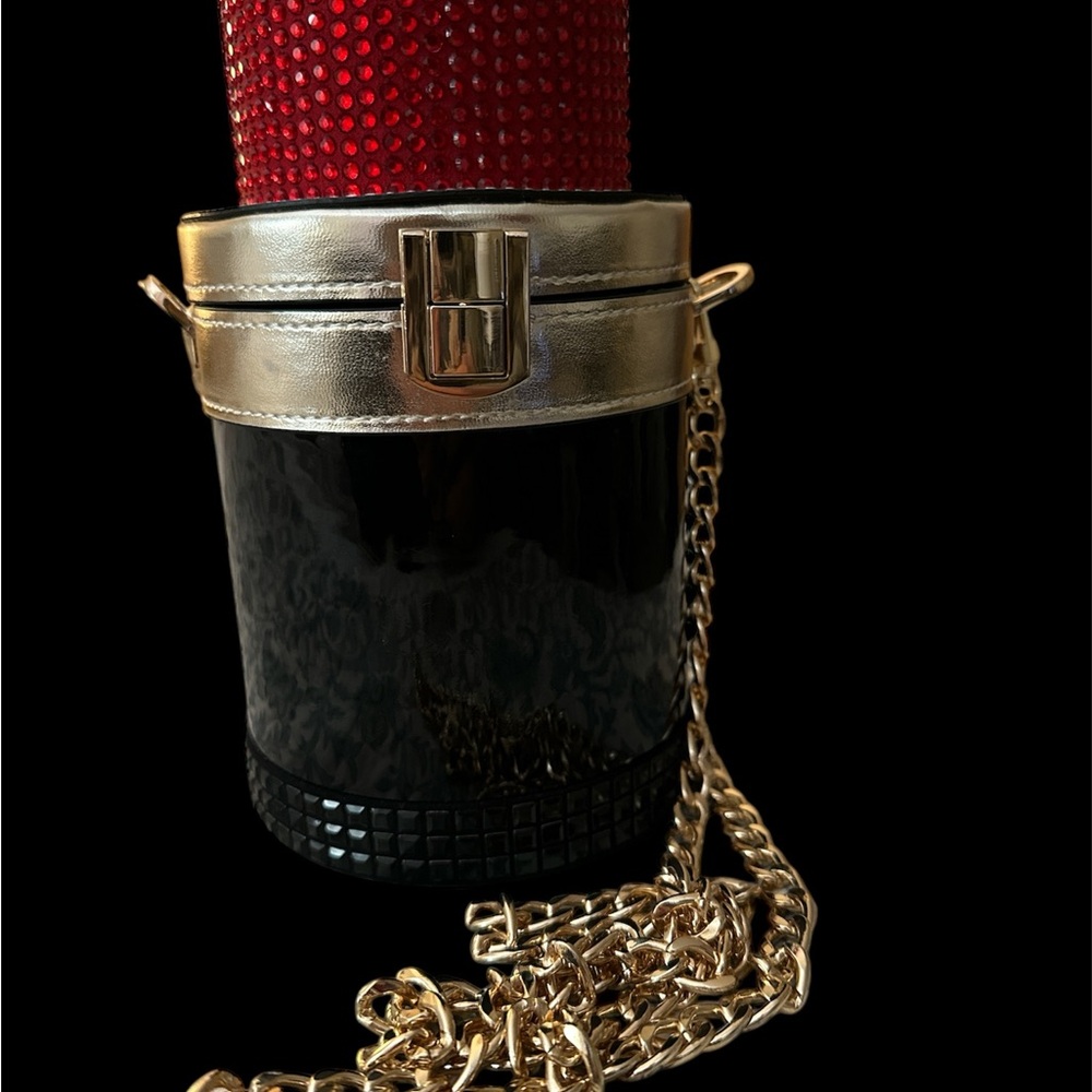 Red and Black Rhinestone Lipstick Clutch
